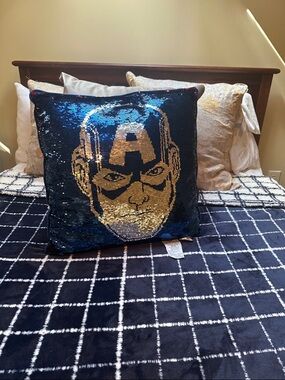 Marvel Reversible Sequin Pillow - Red and Blue